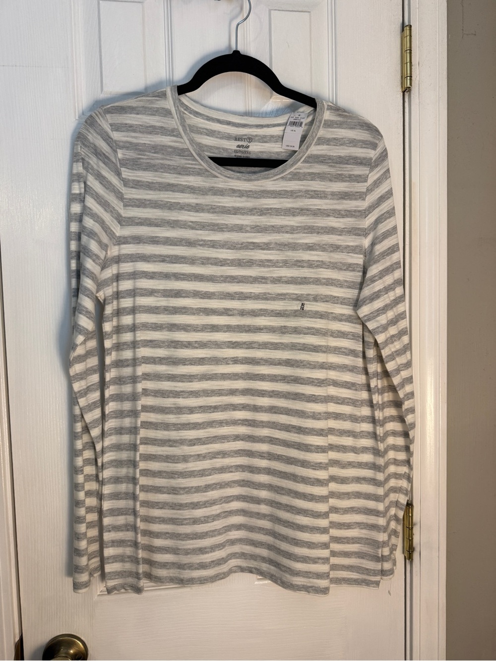 aerie Gray & White Striped Crewneck Tee - XL
